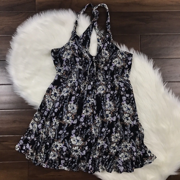 Free People Dresses & Skirts - Free People Black Floral Criss Cross Back Dress